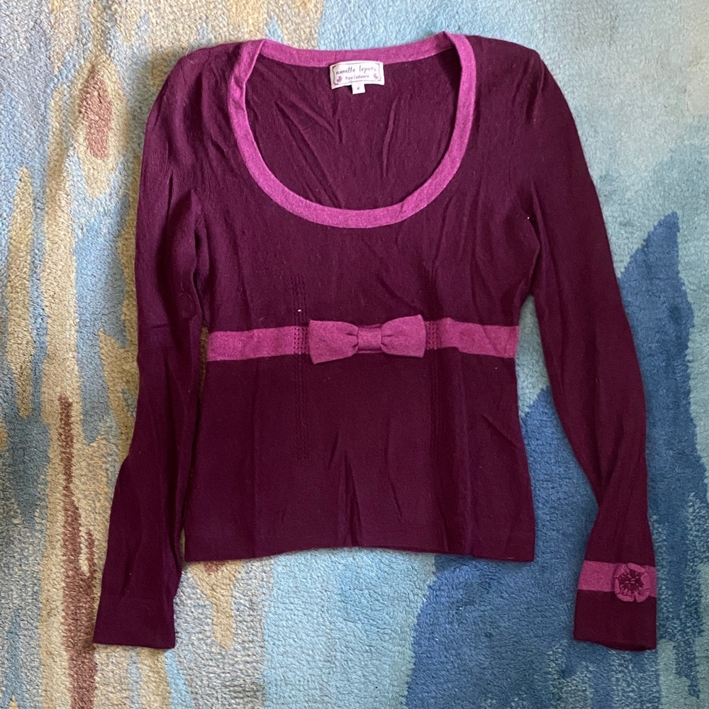 Nanette Lepore Purple Long Sleeve Top with Bow
